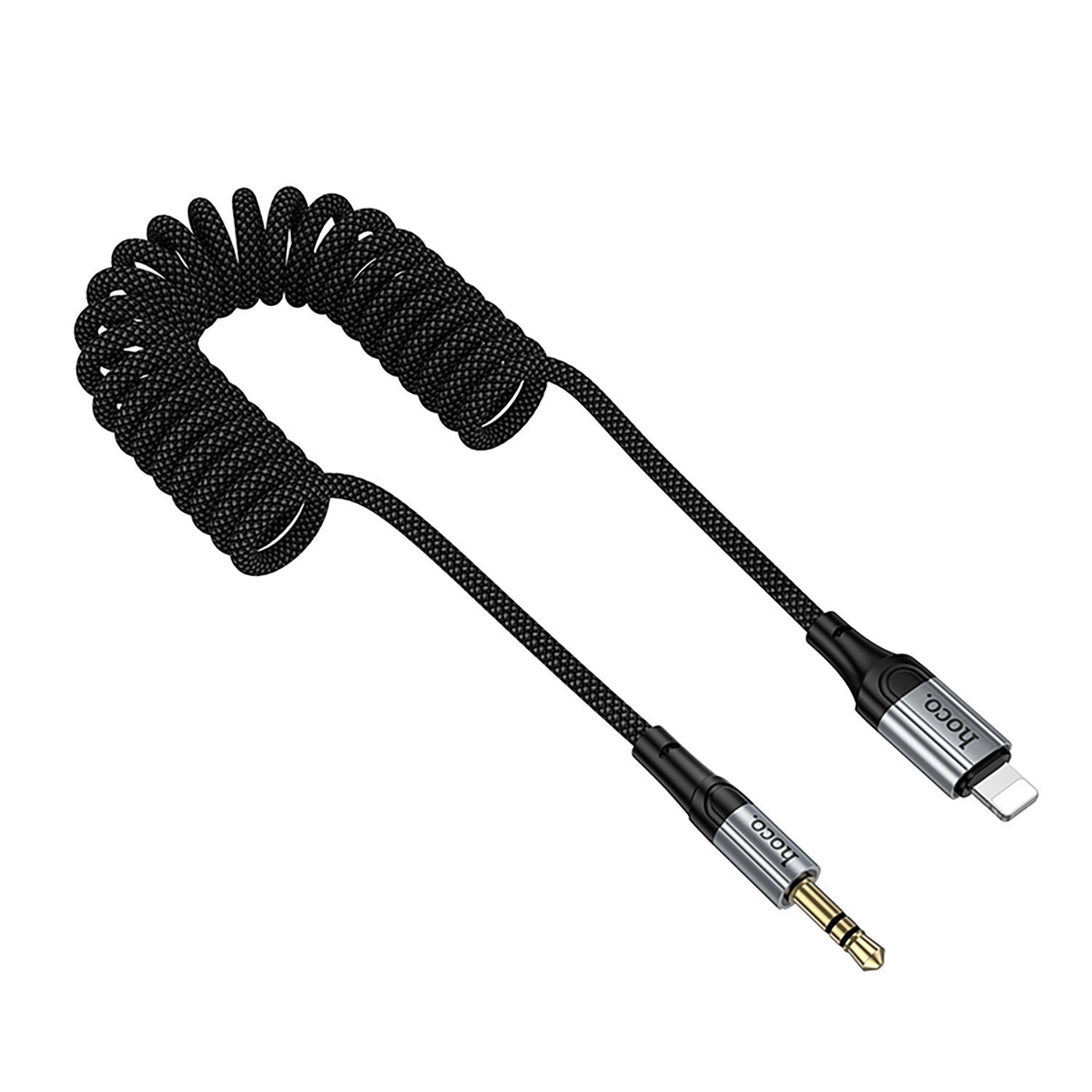 Аудио кабель, переходник HOCO UPA33A AUX (Jack 3.5 мм) на Lightning 8-pin, растягивается до 1.5 метра, цвет черный