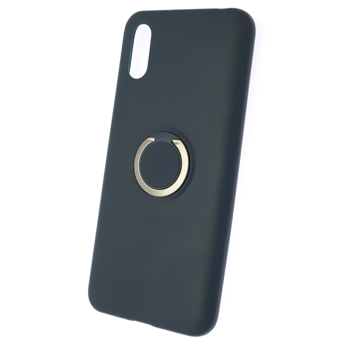 Чехол накладка RING для XIAOMI Redmi 9A, силикон, кольцо держатель, цвет темно синий