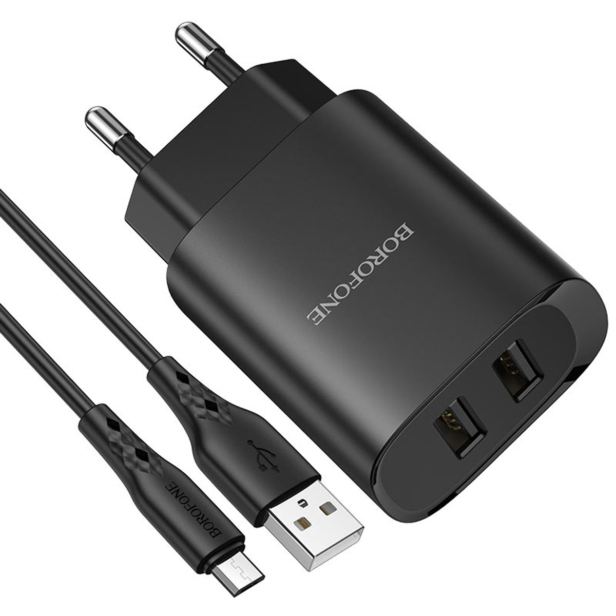 СЗУ (Сетевое зарядное устройство) BOROFONE BN2 Super fast с кабелем Micro USB, 2.1А, длина 1 метр, цвет черный