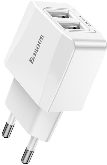Сетевое зарядное устройство Baseus Mini Dual-U Charger 2.1 A,  цвет белый.