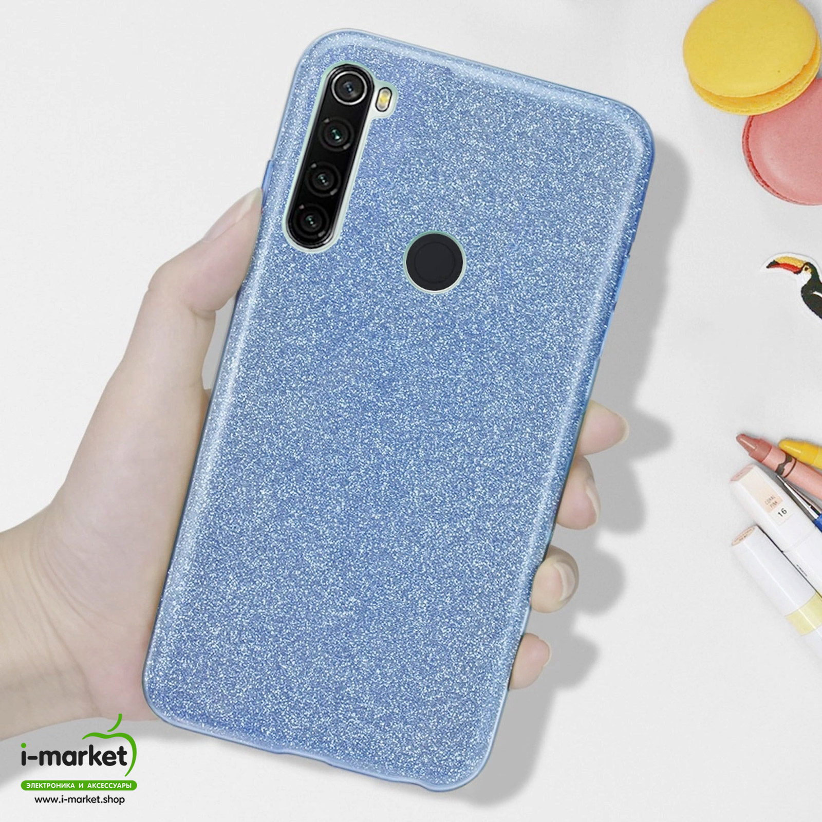 Чехол накладка Shine для XIAOMI Redmi Note 8, силикон, блестки, цвет голубой