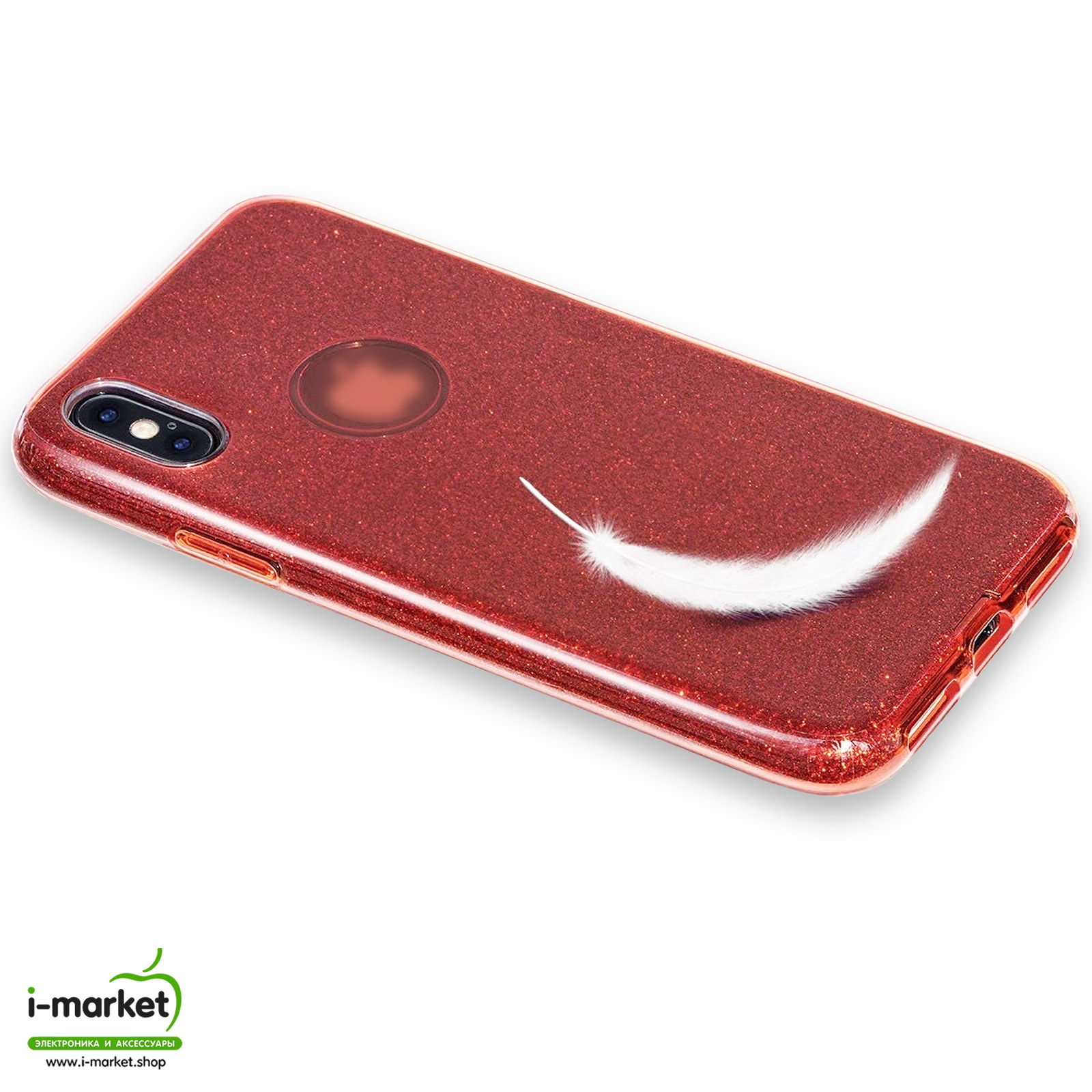 Чехол накладка Shine для APPLE iPhone X, iPhone XS, силикон, блестки, цвет красный