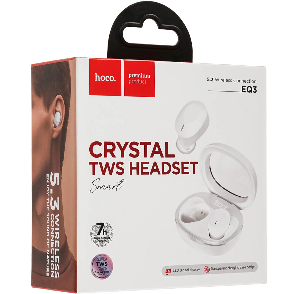 Гарнитура (наушники с микрофоном) беспроводная, HOCO EQ3 Smart, Bluetooth 5.3, LCD дисплей, цвет белый