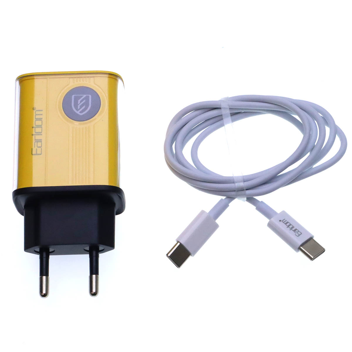 СЗУ (Сетевое зарядное устройство) EARLDOM ES-EU40 с кабелем USB Type C на USB Type C, QC3.0 15W, PD20 20W, длина 1 метр, цвет желтый