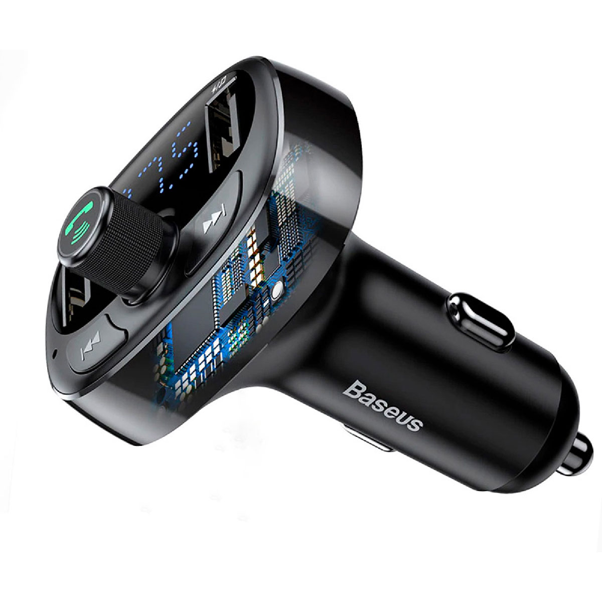 АЗУ(Автомобильное зарядное устройство) Baseus S-09, FM-трансмиттер, 2 x USB, Bluetooth MP3, цвет черный
