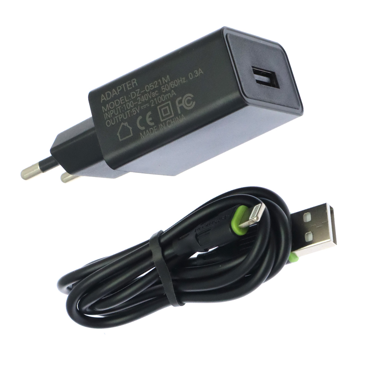 СЗУ (Сетевое зарядное устройство) ASPsmcon A001 с кабелем Lightning 8 pin, 2.1A, 1 USB, длина 1 метр, цвет черный
