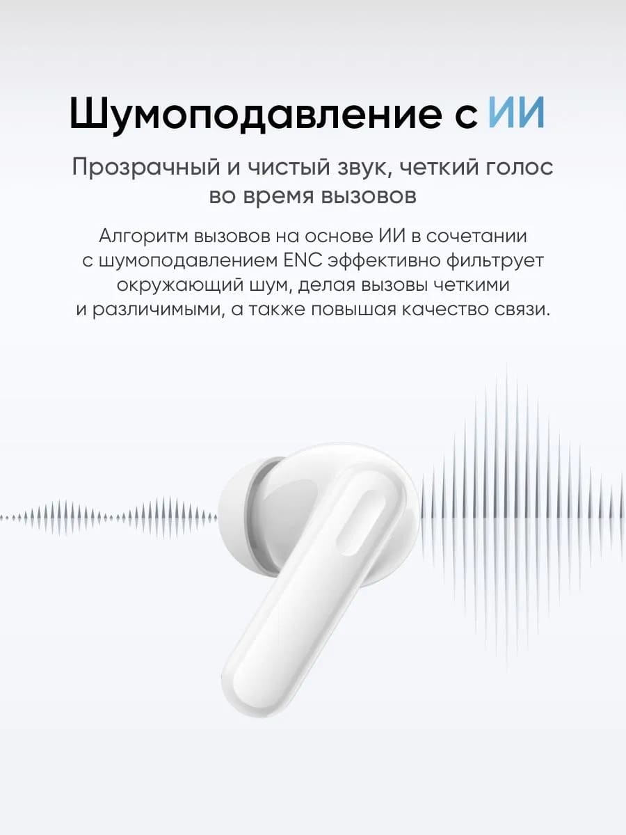 Гарнитура (наушники с микрофоном) беспроводная RMA2506, Realme TechLife Buds, цвет белый