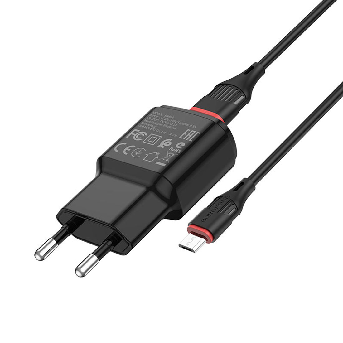 СЗУ (Сетевое зарядное устройство) BOROFONE BA48A Orion с кабелем  Micro USB, 2.1A, 1 USB, длина 1 метр, цвет черный