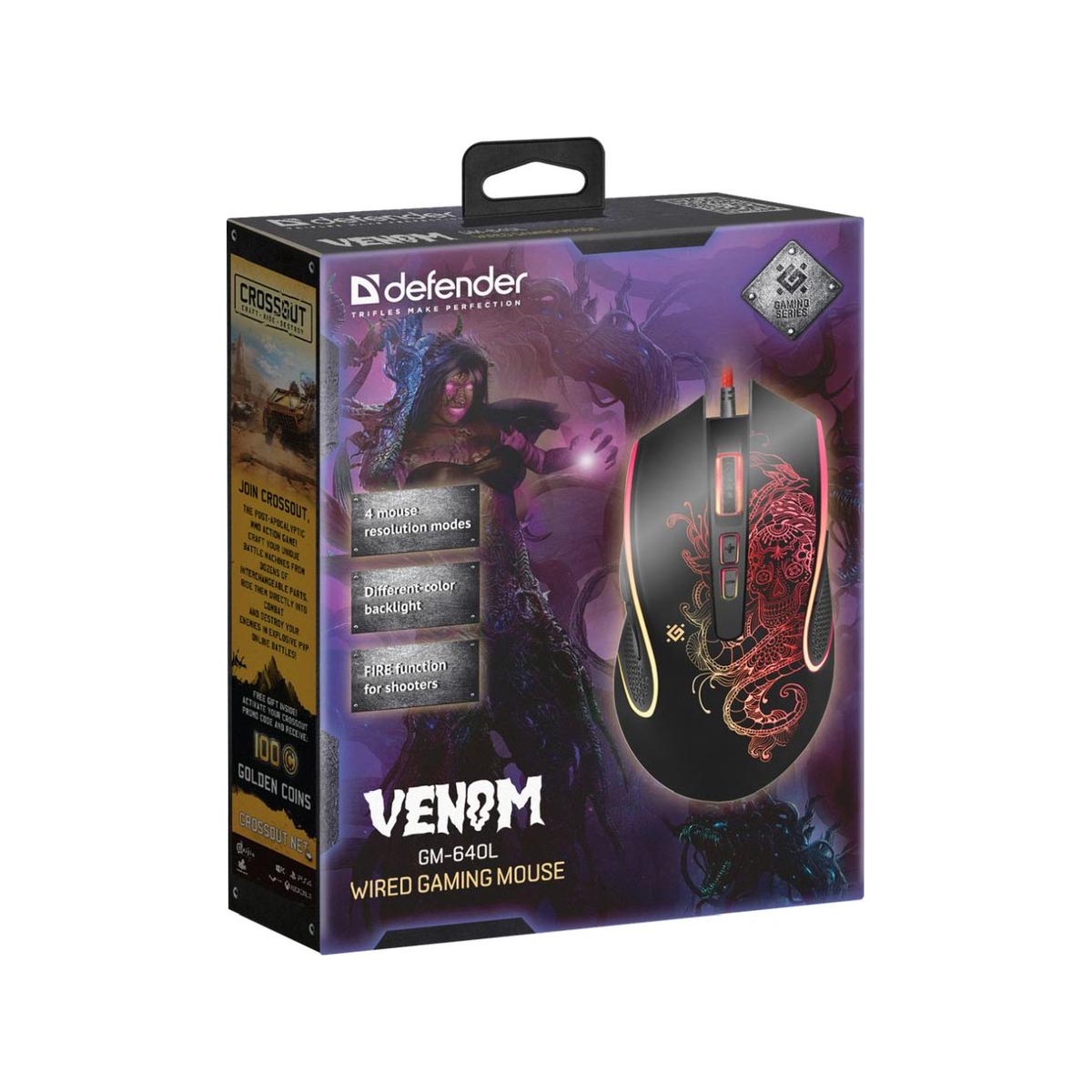 Мышь проводная DEFENDER Venom GM-640L, проводная, игровая, с подсветкой, цвет черный