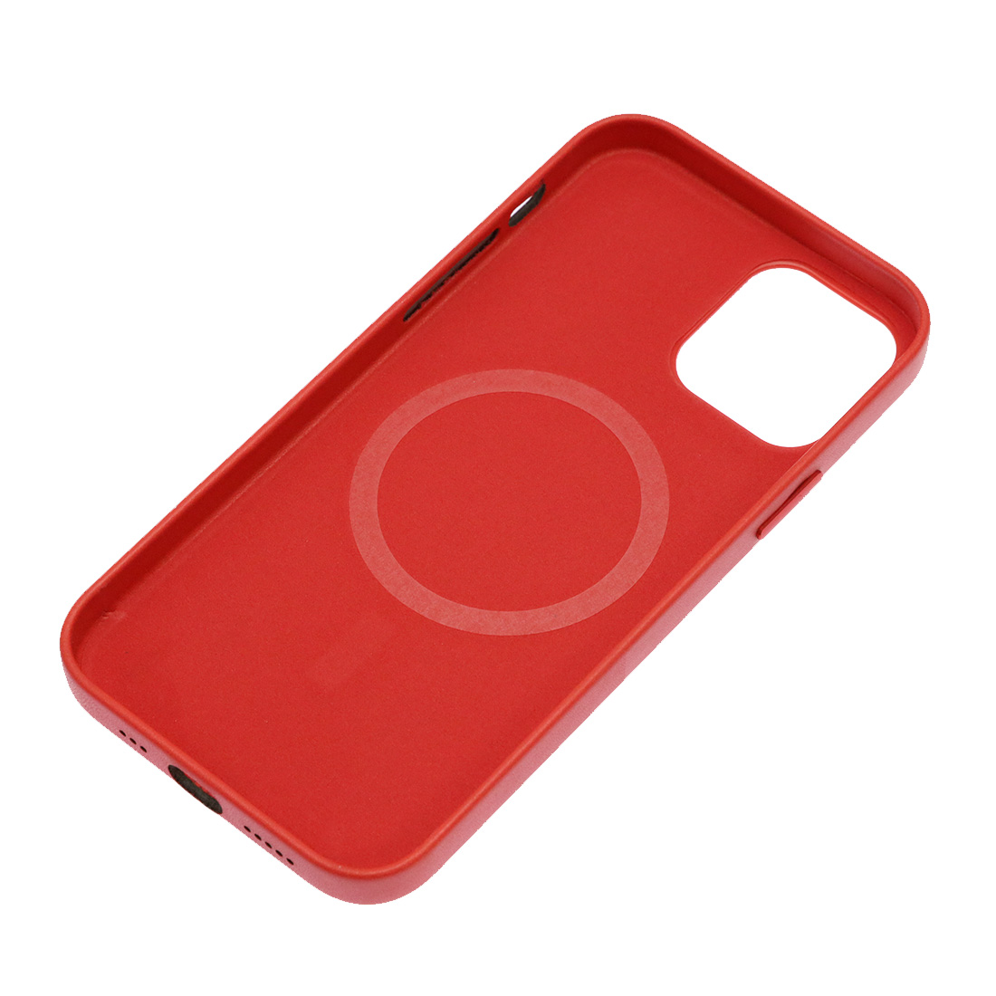 Чехол накладка Leather Case с поддержкой MagSafe для APPLE iPhone 12 Pro, силикон, бархат, экокожа, цвет красный