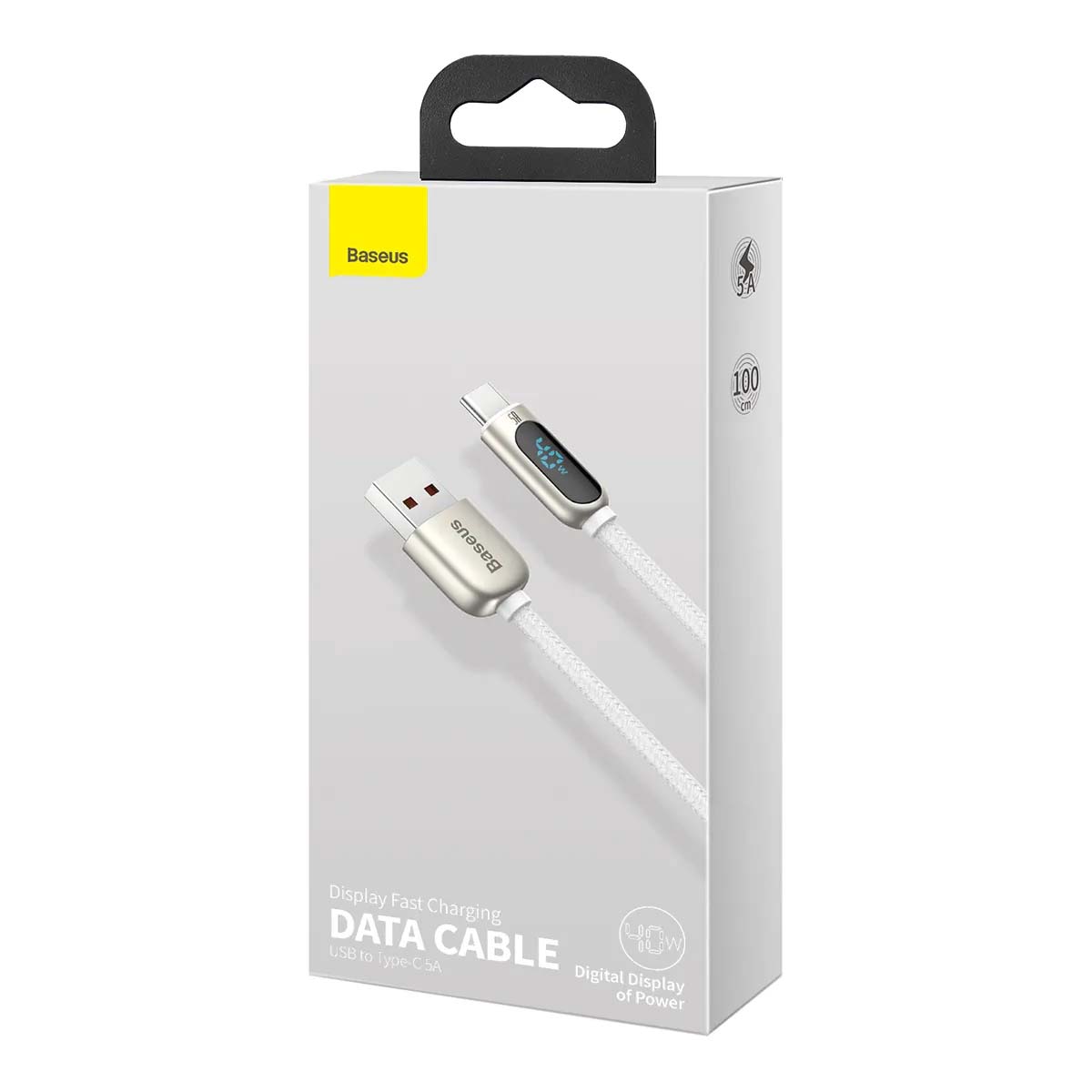 Кабель Baseus Display Fast Charging USB Type C, 40W, 5A, длина 1 метр, цвет белый