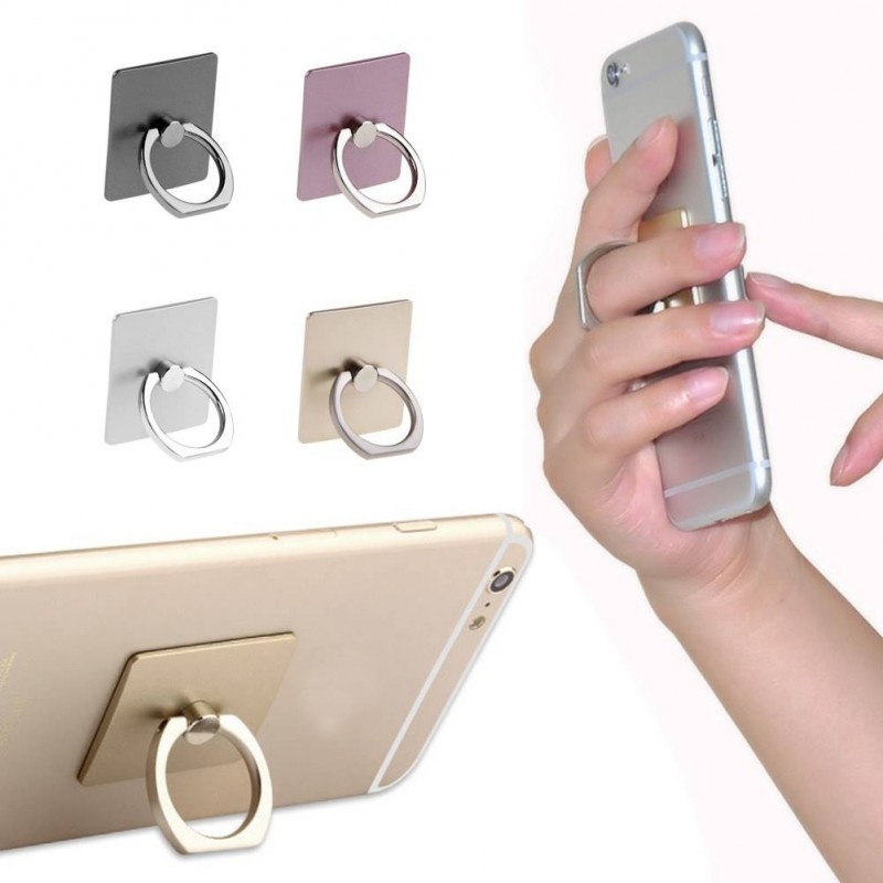 Кольцо держатель, подставка для смартфона, металл, основа прямоугольник, цвет розовое золото.