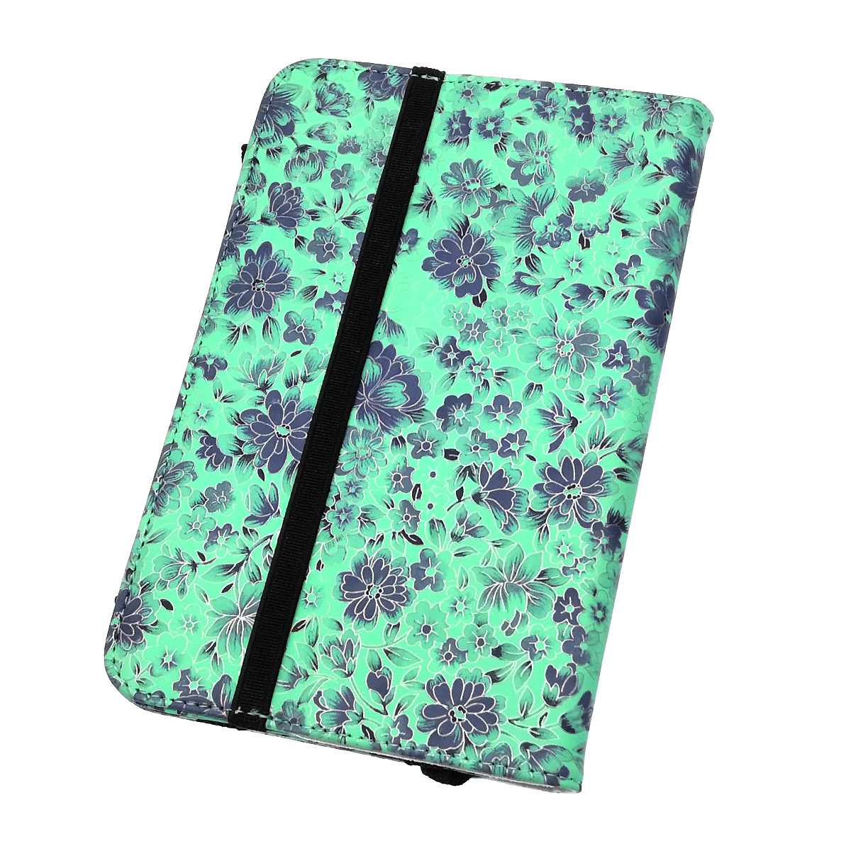 Чехол книжка универсальная для планшета диагональю 7.0, экокожа, цвет бирюзовый с цветочками