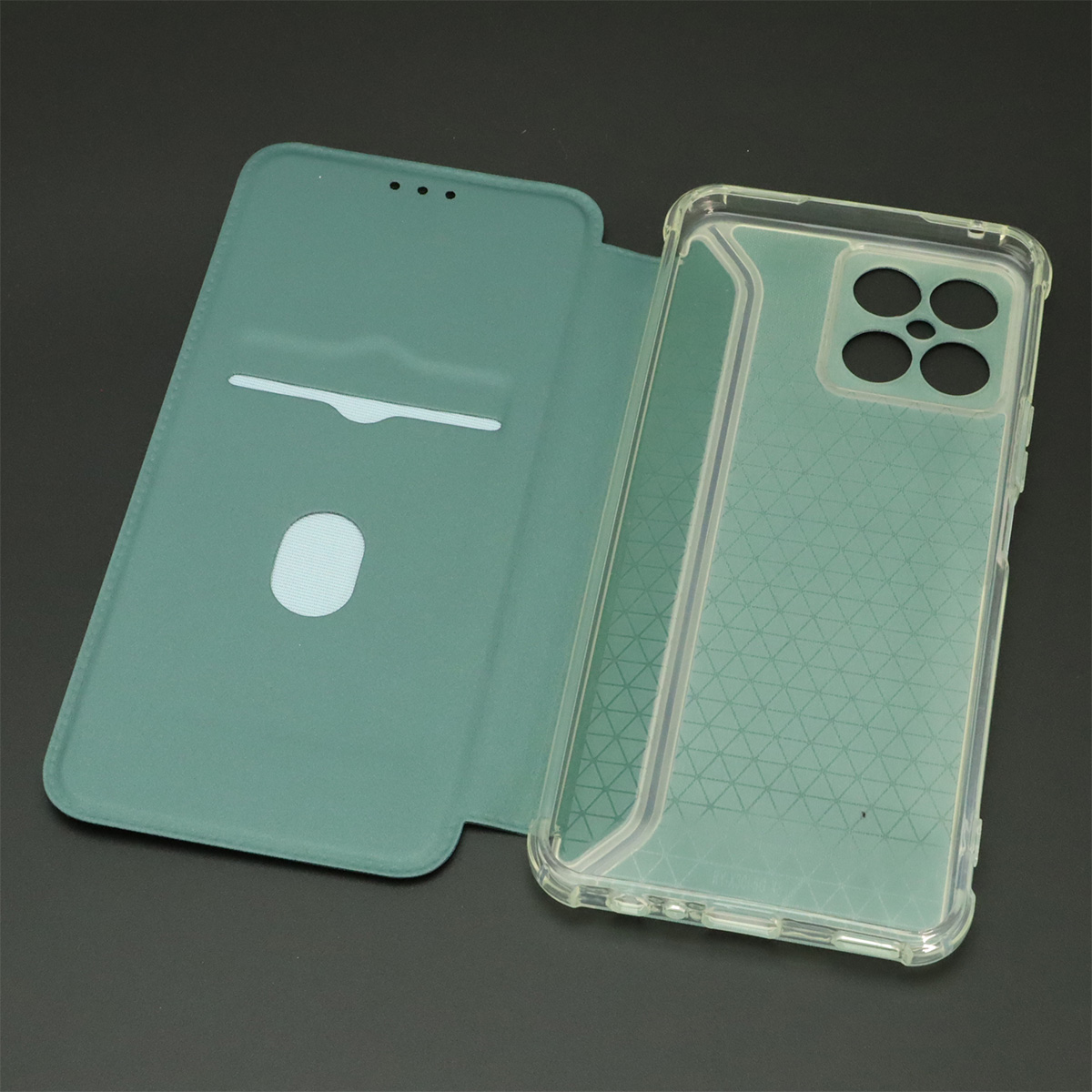 Чехол книжка для HUAWEI Honor X8, экокожа, визитница, цвет темно зеленый