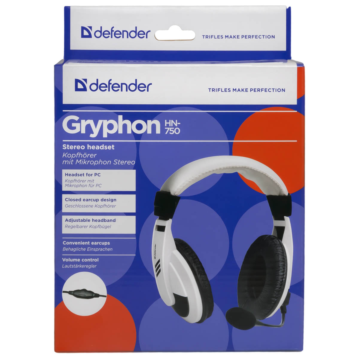 Гарнитура (наушники с микрофоном) проводная полноразмерная DEFENDER Gryphon 750, цвет белый