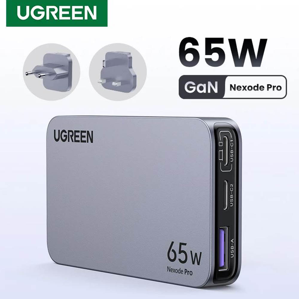 СЗУ (Сетевое зарядное устройство) UGREEN X753 (25356) Nexode Pro 65W, GaN, 2 USB Type C, 1 USB A, цвет серый