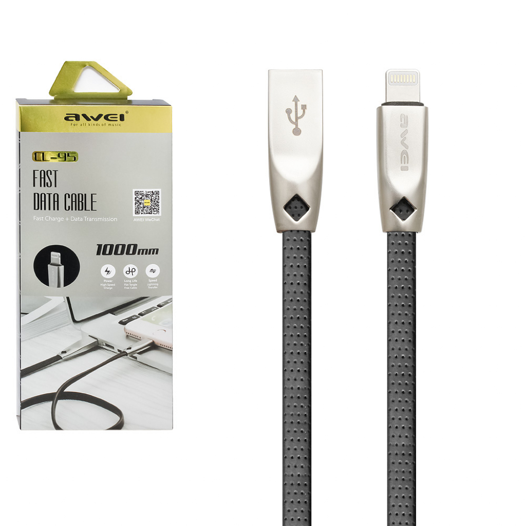 Дата-кабель AWEI CL-95 APPLE Lightning USB, цвет черный.