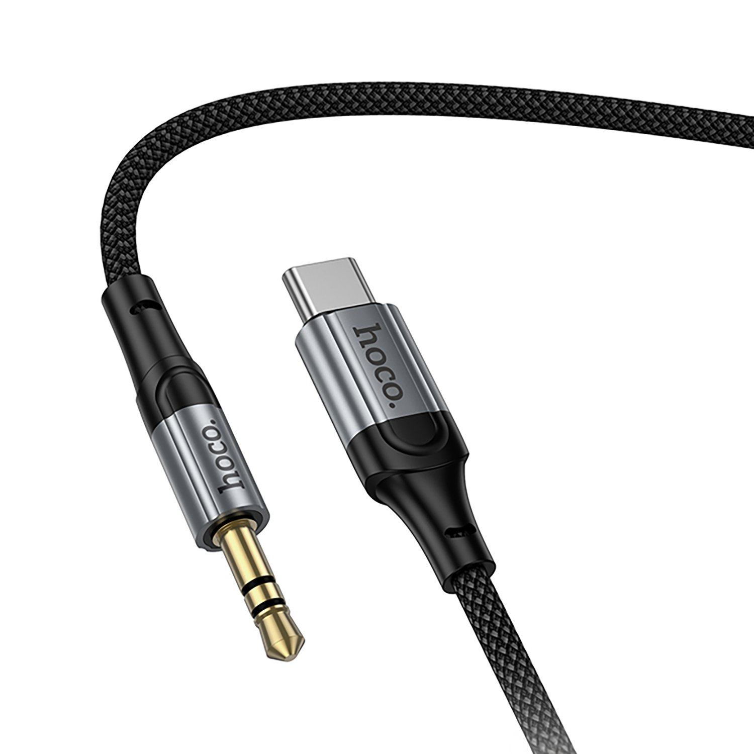 Аудио кабель, переходник HOCO UPA33B AUX (Jack 3.5 мм) на USB-C Type-C, растягивается до 1.5 метра, цвет черный