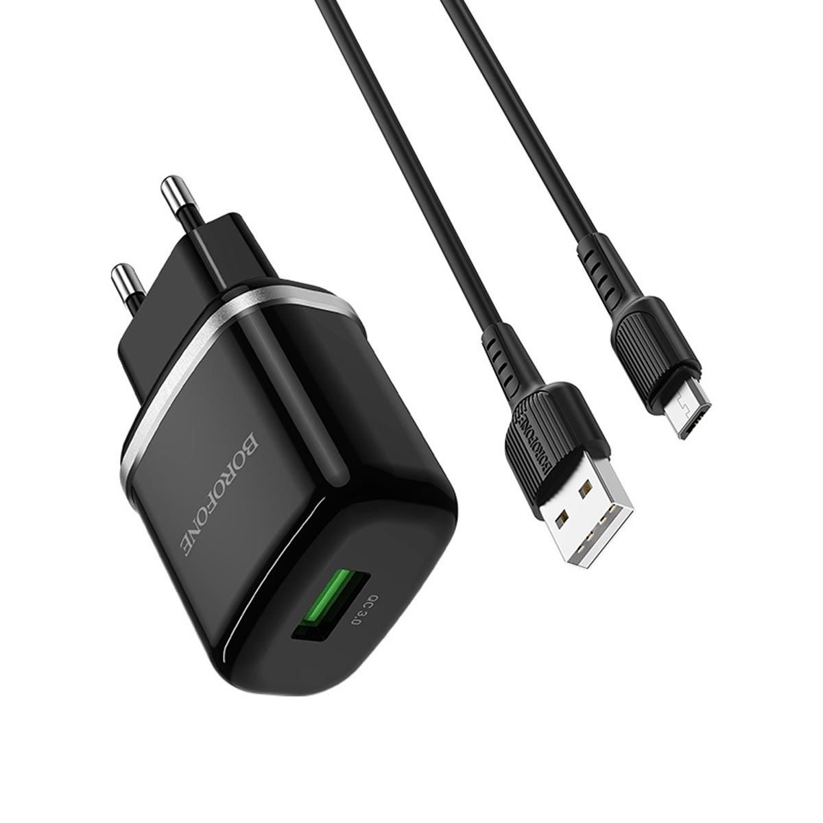 СЗУ (Сетевое зарядное устройство) BOROFONE BA36A High speed с кабелем Micro USB, 18W, QC3.0, длина 1 метр, цвет черный