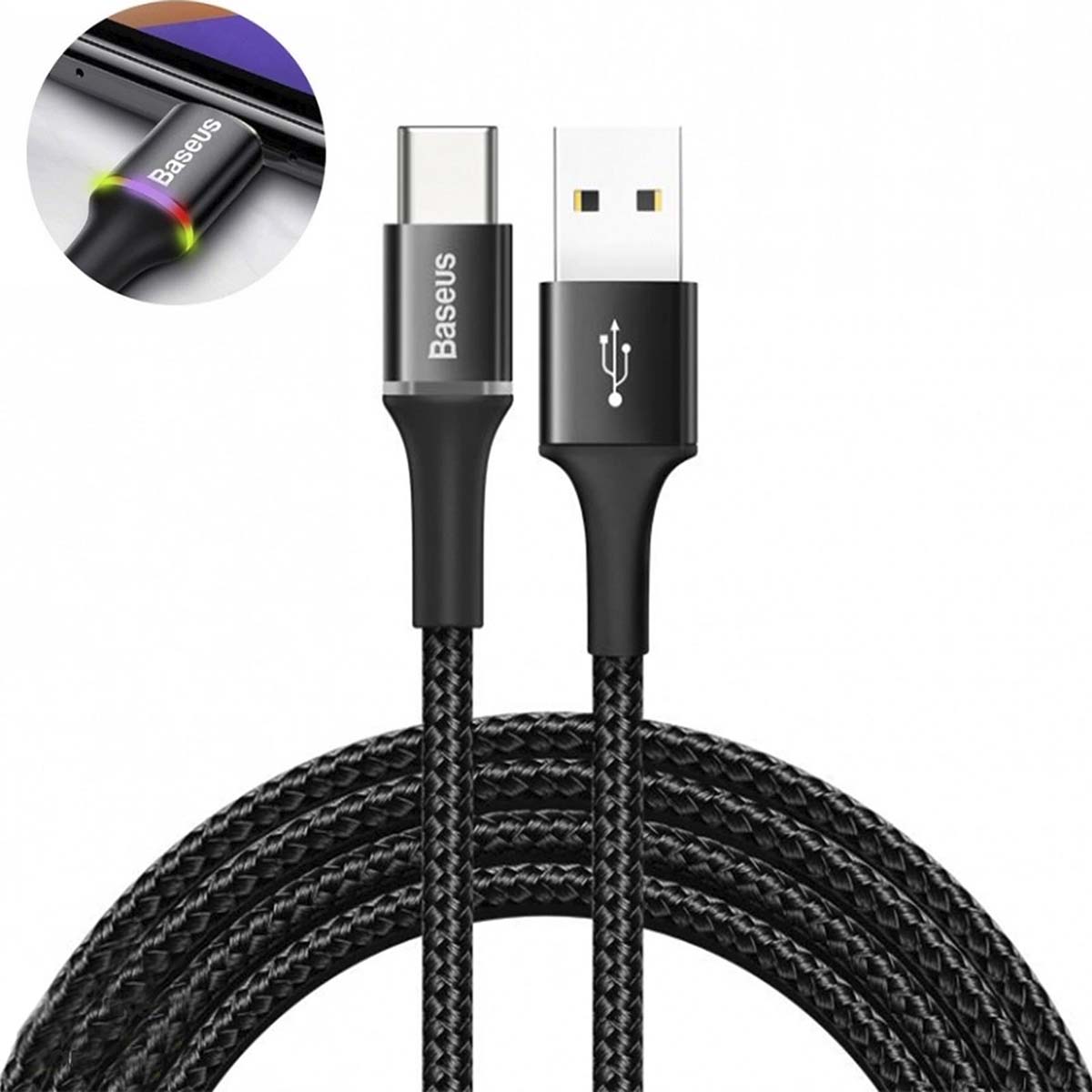 Кабель Type-C aka USB-C, 2A, длина 2 метра, Baseus Halo Data Cable, цвет черный