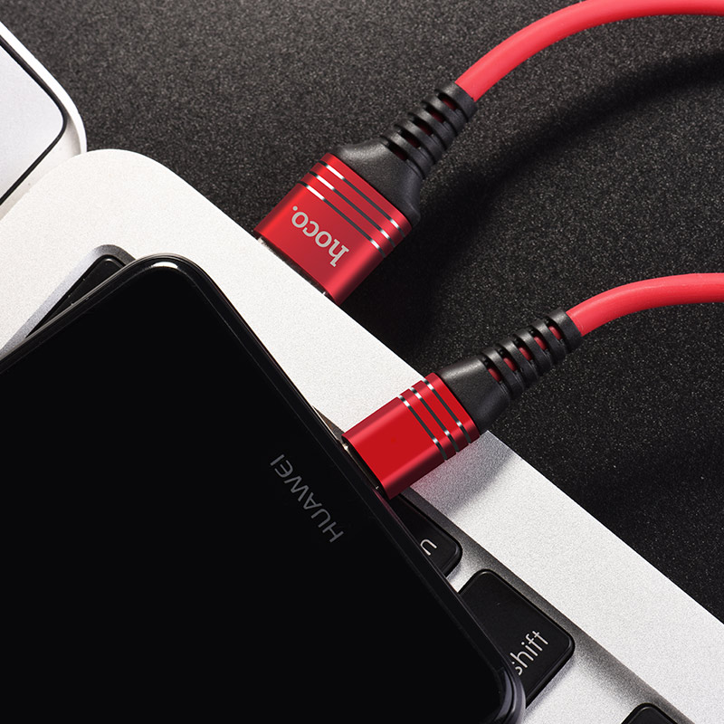HOCO U46 Tricyclic кабель для зарядки и передачи данных USB для Type-C, длина 1 метр, ток до 2А, оплетка TPE, цвет красный.