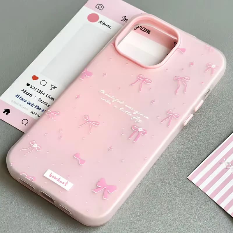 Чехол-накладка Jelly Bowknet для Apple iPhone 15, силиконовая, рисунок снежинки и бабочки, цвет розовый