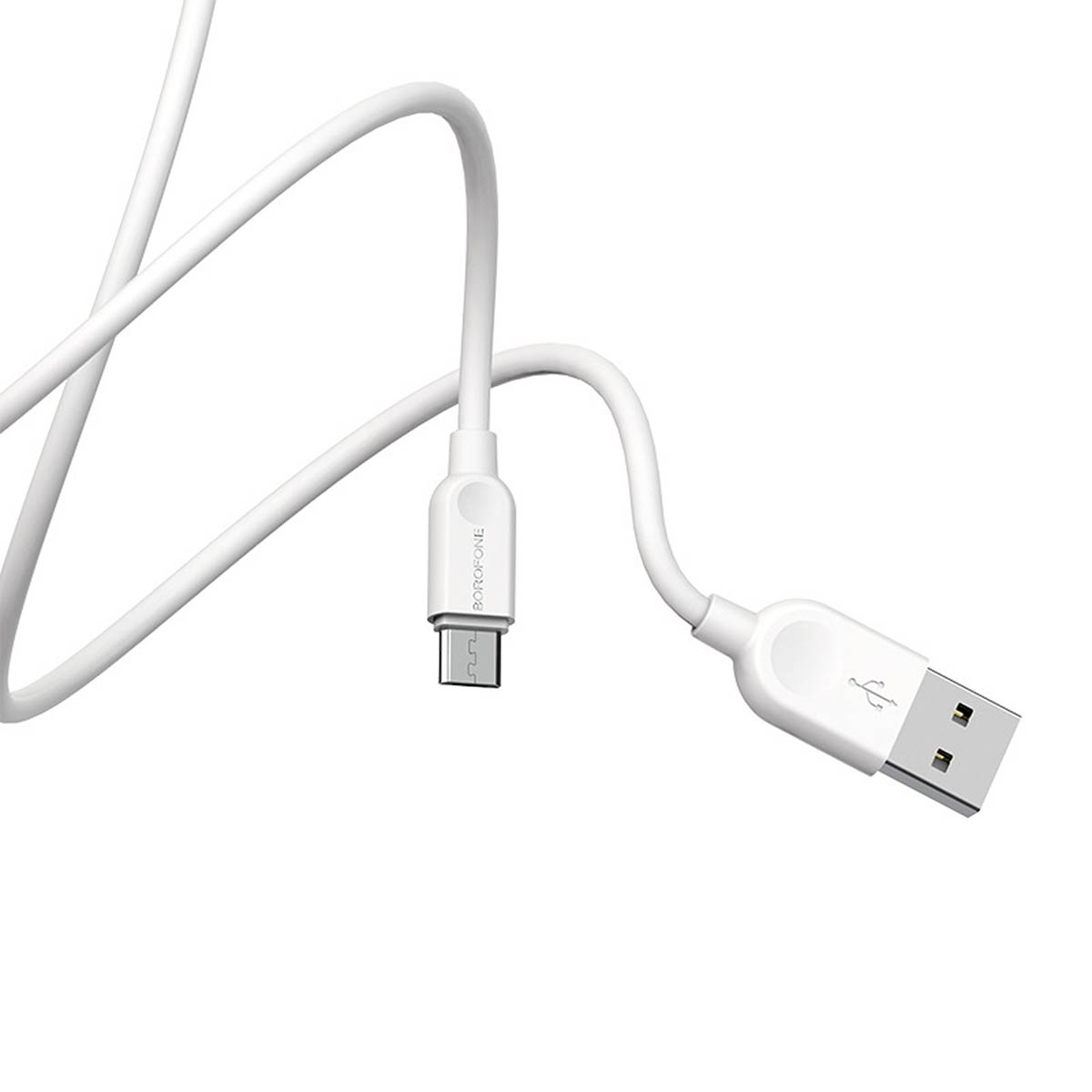 Кабель BOROFONE BX14 LinkJet Micro USB, длина 2 метра, силиконовая круглая оболочка, цвет белый