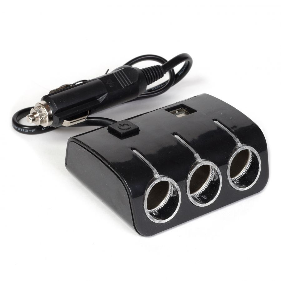 Автомобильный разветвитель OLESSON 1506, 120W, 12/24V, 3 выхода, 2 USB входа, кнопка выключения, цвет черный