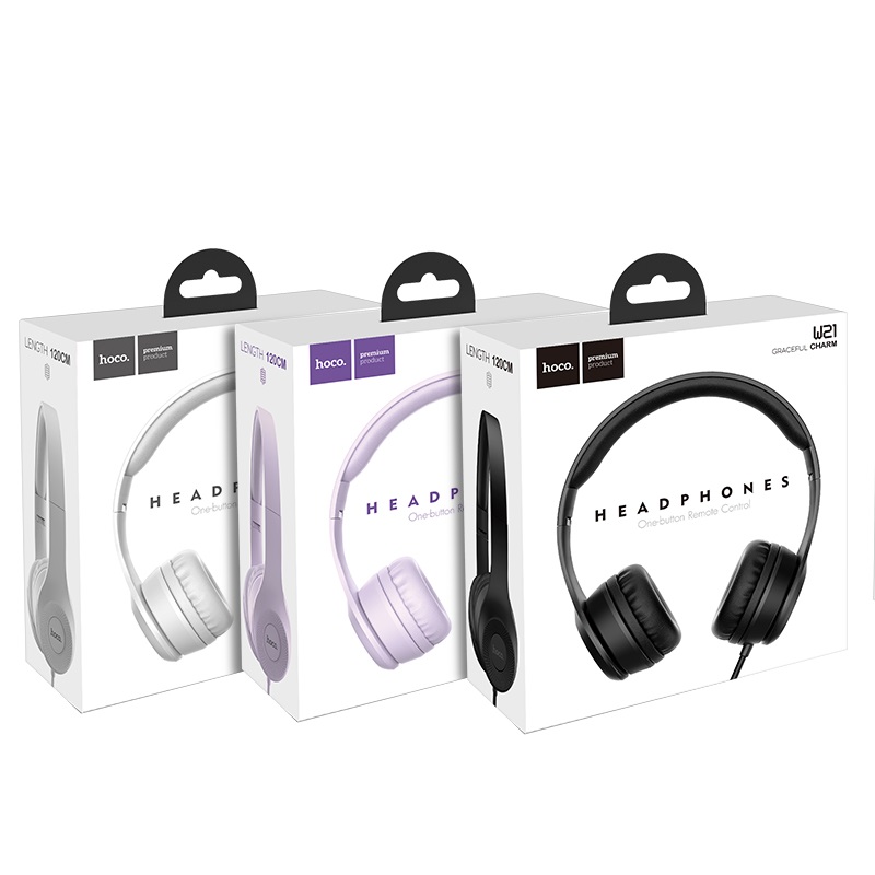 Гарнитура (наушники с микрофоном) проводная, полноразмерная, HOCO W21 Graceful Charm Wire Control Headphones, цвет черный