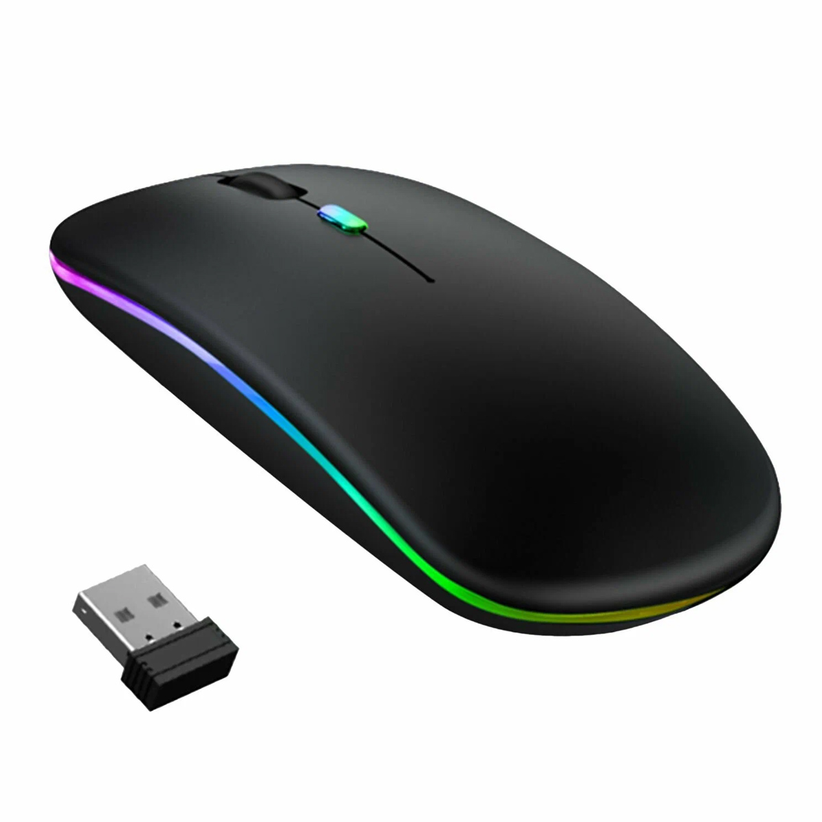 Мышь беспроводная аккумуляторная Wireless Mouse DUAL-MODE MOUSE, Bluetooth, радиоканал, RGB подсветка, 1600 DPI, цвет черный Мышь беспроводная аккумуляторная Wireless Mouse DUAL-MODE MOUSE, Bluetooth, радиоканал, RGB подсветка, 1600 DPI, цвет черный