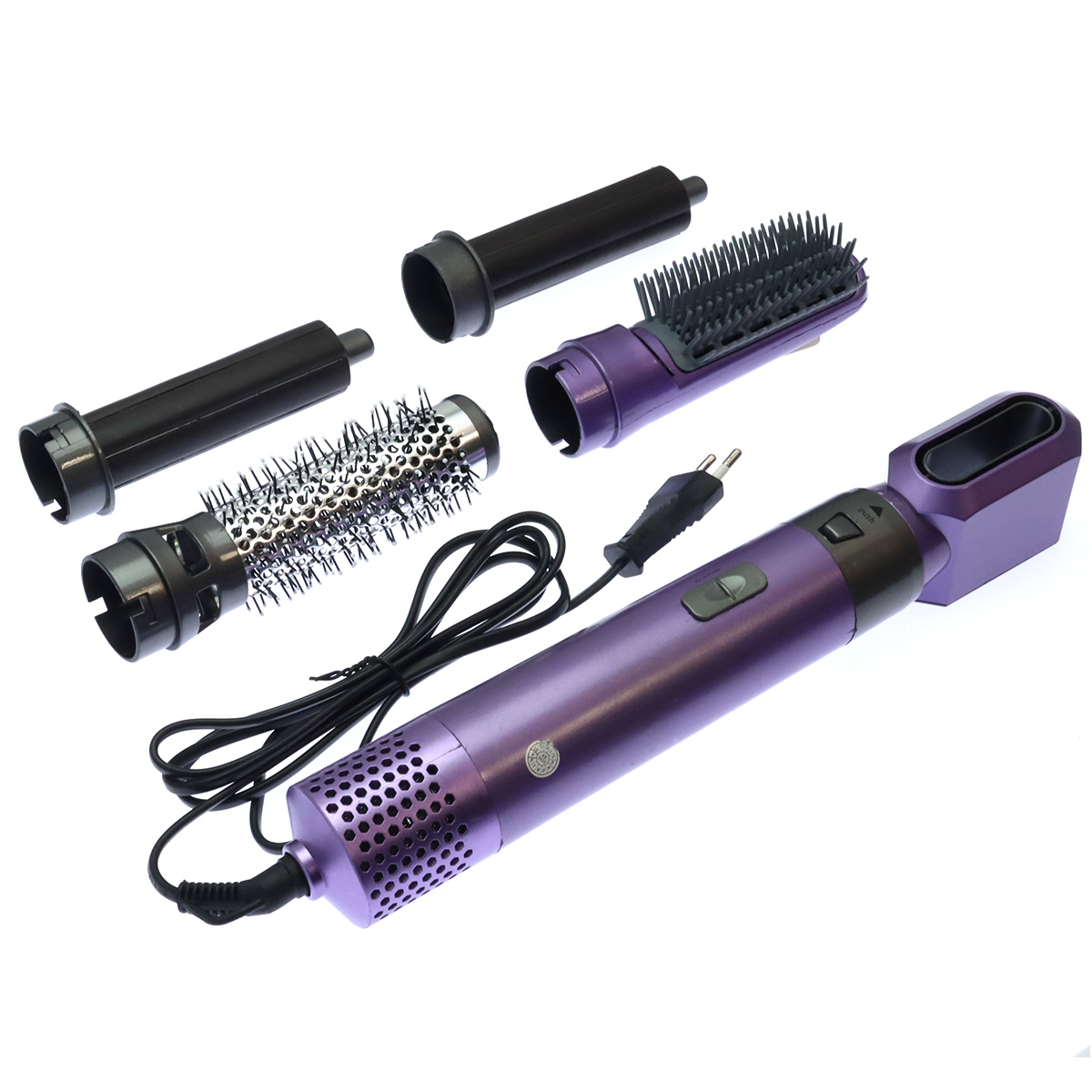 Стайлер (фен щетка) для волос Hot Air Styler, 5 насадок, 1000W, кейс, цвет фиолетово черный