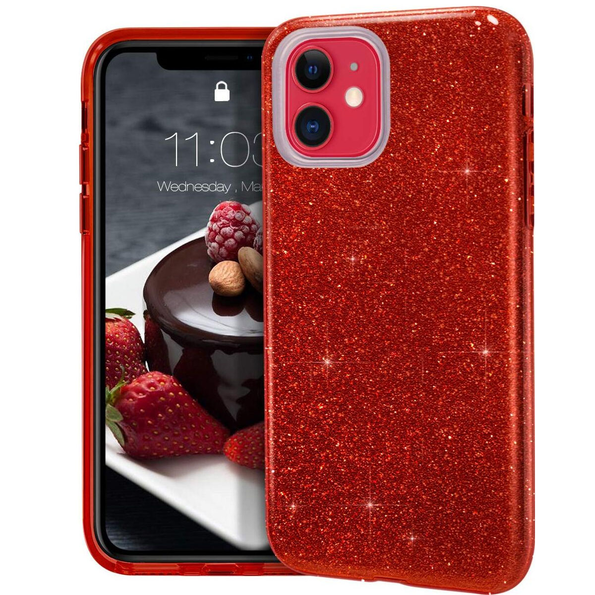 Чехол накладка SHINE для APPLE iPhone 11, силикон, блестки, цвет красный