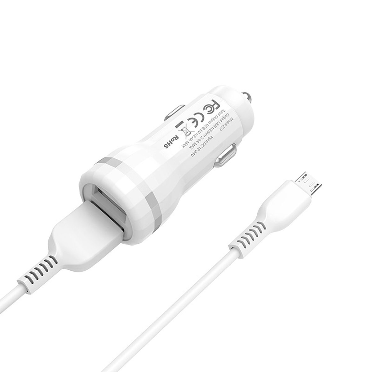 АЗУ (Автомобильное зарядное устройство) 2 порта USB, HOCO Z27 Staunch, с кабелем Micro USB X20, 1 метр, цвет белый