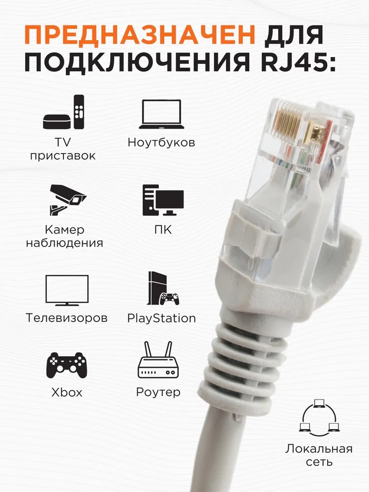 Патч-корд UTP Cablexpert кат.5e, длина 15 метров, литой, многожильный, цвет серый