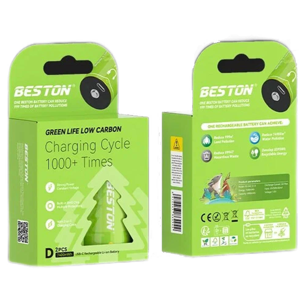 Аккумулятор с входом Type-C BESTON D, BL2, 4900 mAh 1.5 V, кабель USB на 2 Type-C (Продажа комплектом)