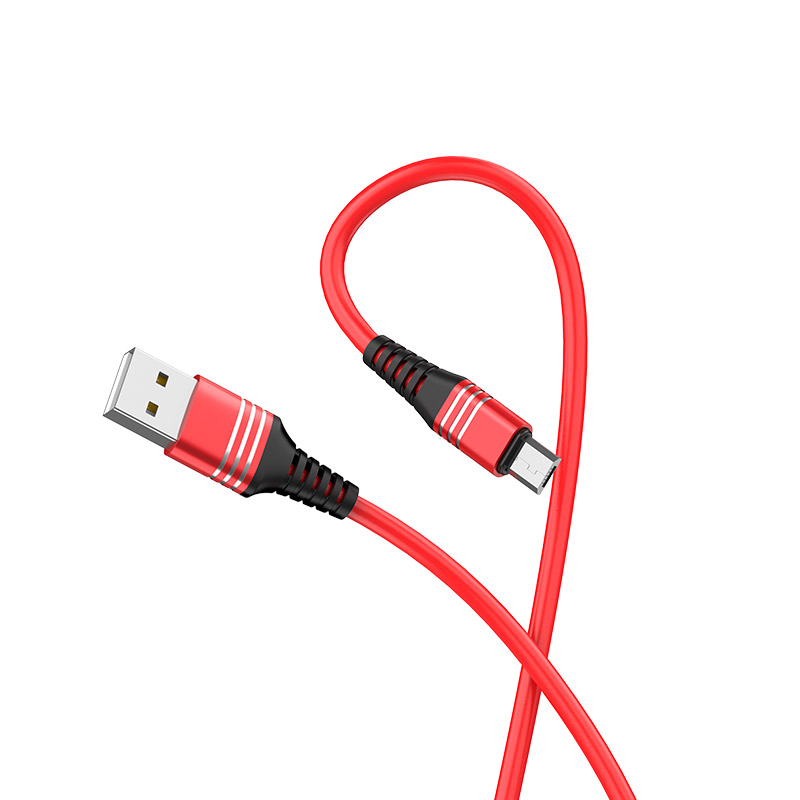 HOCO U46 Tricyclic кабель для зарядки и передачи данных USB для Micro USB, длина 1 метр, ток до 2А, оплетка TPE, цвет красный.