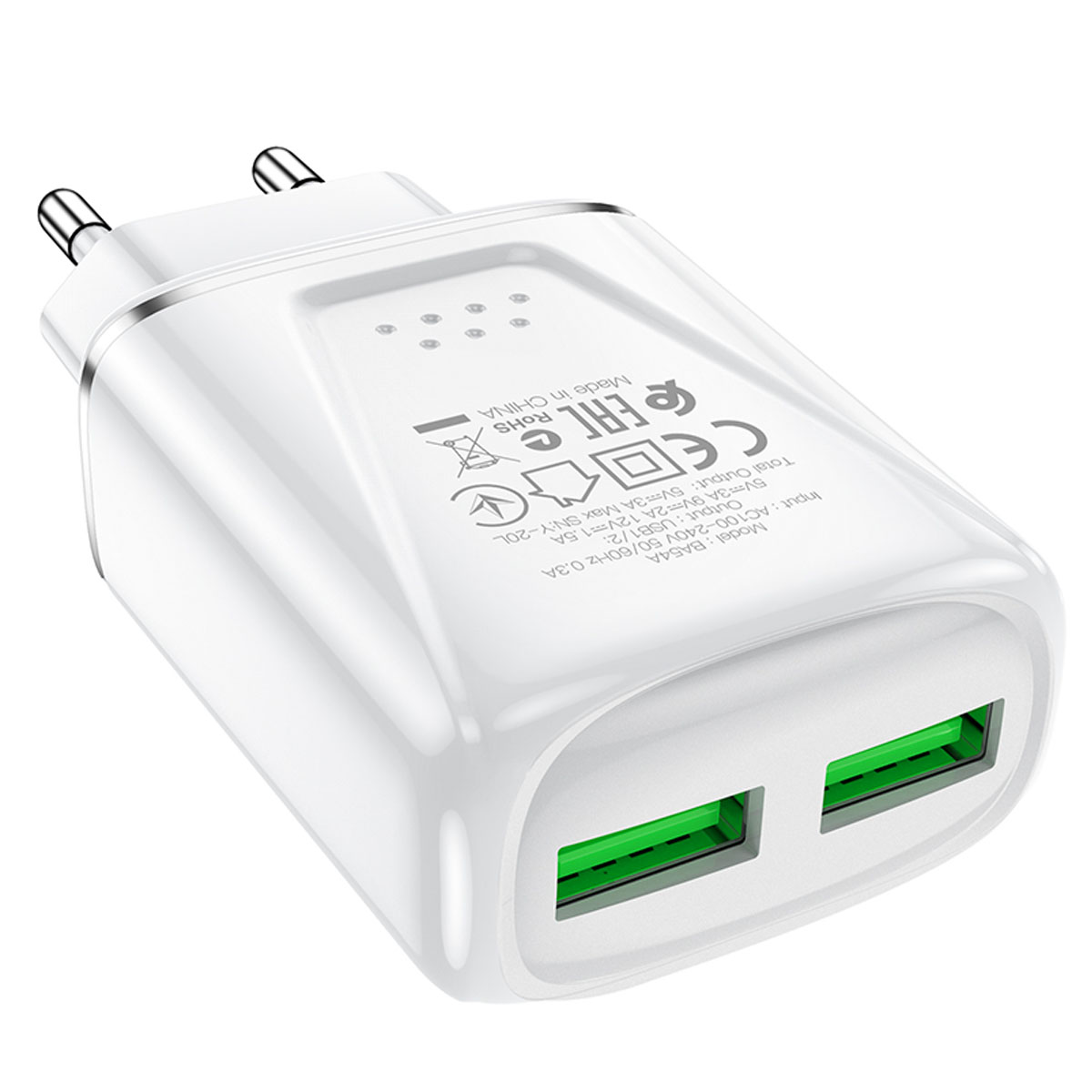 СЗУ (Сетевое зарядное устройство) BOROFONE BA54A Wide road, 18W, 2 USB, QC3.0, цвет белый