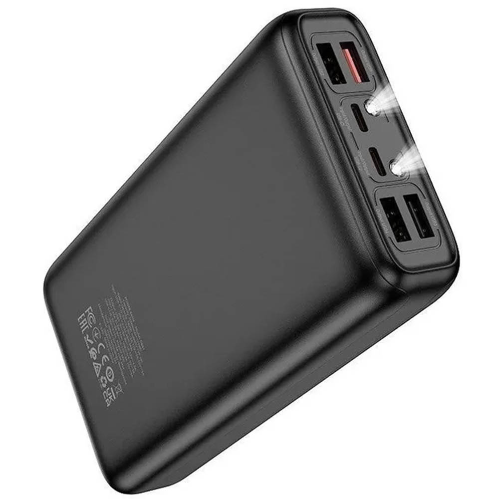 Внешний портативный аккумулятор, Power Bank HOCO DB81, 30000 mAh, 4 USB, 2 USB Type C, фонарик, LED дисплей, PD65W, QC3.0, цвет черный