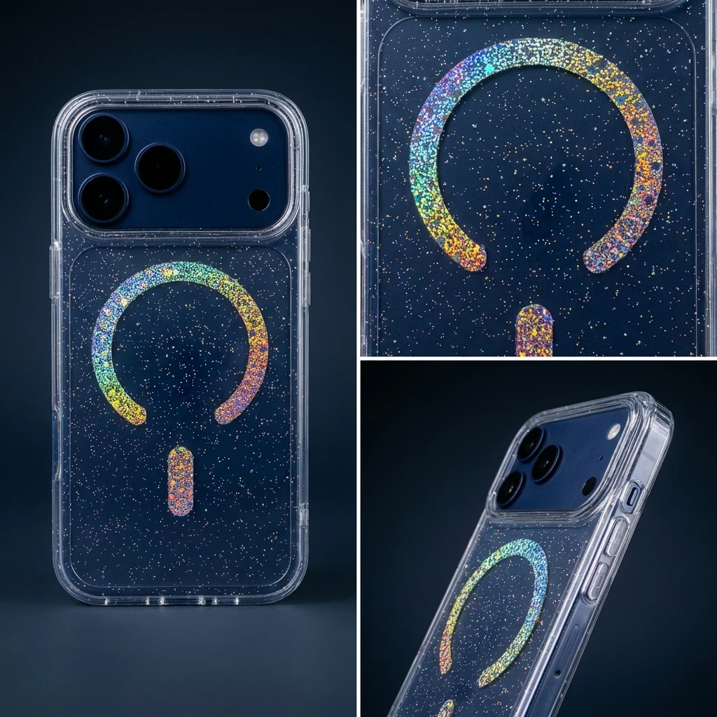 Чехол накладка LUXURE CASE Cabbeen с поддержкой MagSafe для APPLE iPhone 17 Pro Max, с блестками, прозрачный