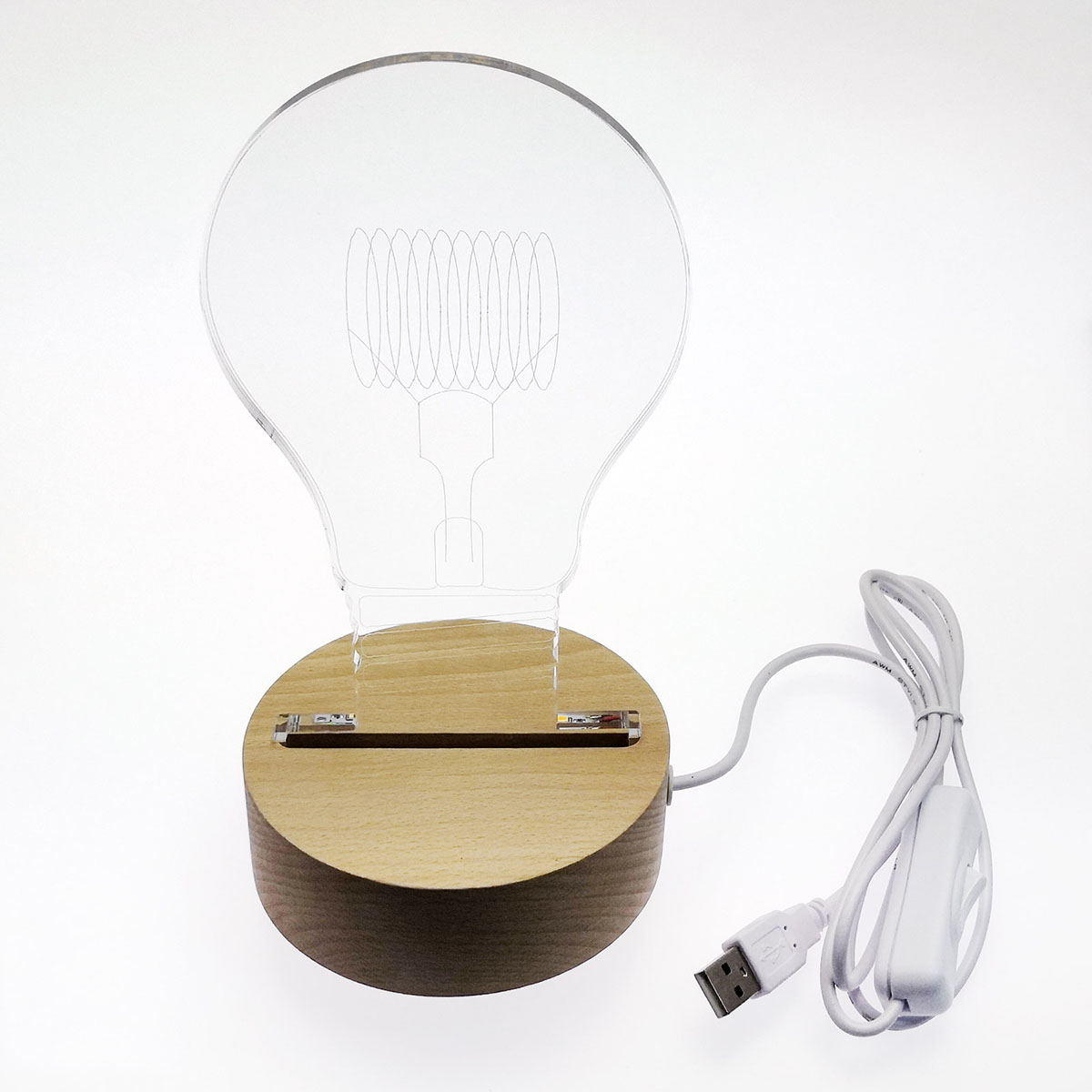 Лампа ночник GLASS, 3D эффект, рисунок Лампочка