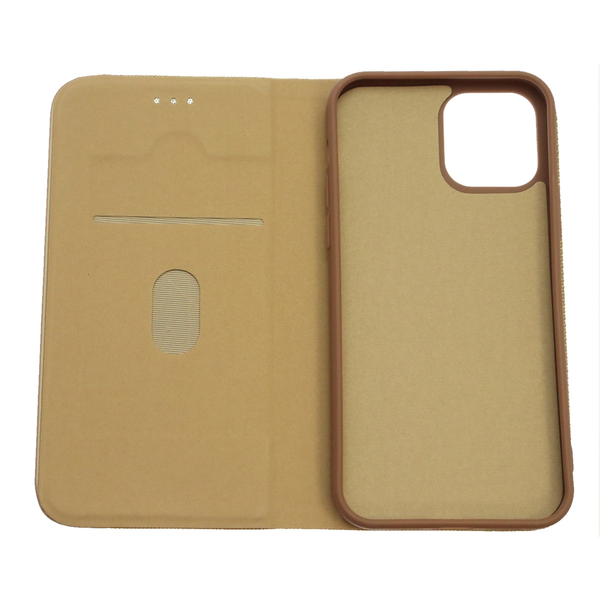 Чехол книжка MESH для APPLE iPhone 12 (6.1), iPhone 12 Pro (6.1), текстиль, силикон, бархат, визитница, цвет золотистый