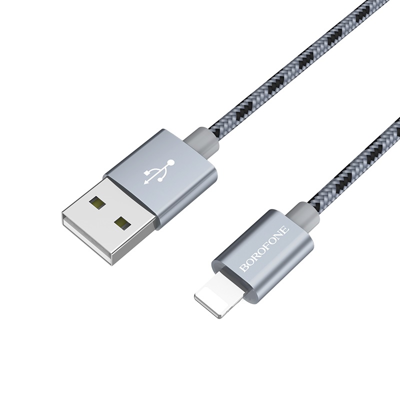 Кабель BOROFONE BX24 Ring current, USB APPLE Lightning 8-pin, 2.4A, 1 метр, нейлоновая оплетка, цвет металлический серый