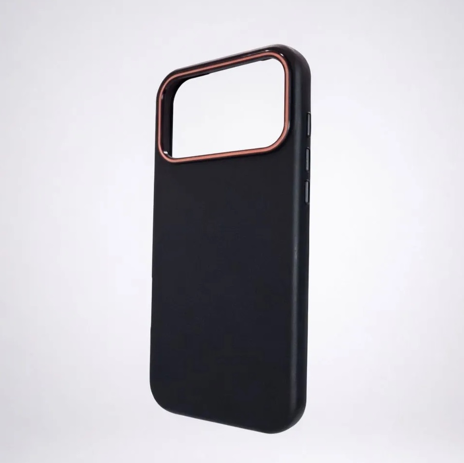 Чехол накладка для APPLE iPhone 17 Pro Max, ударопрочный, силикон, пластик, эффект кожи, цвет черный