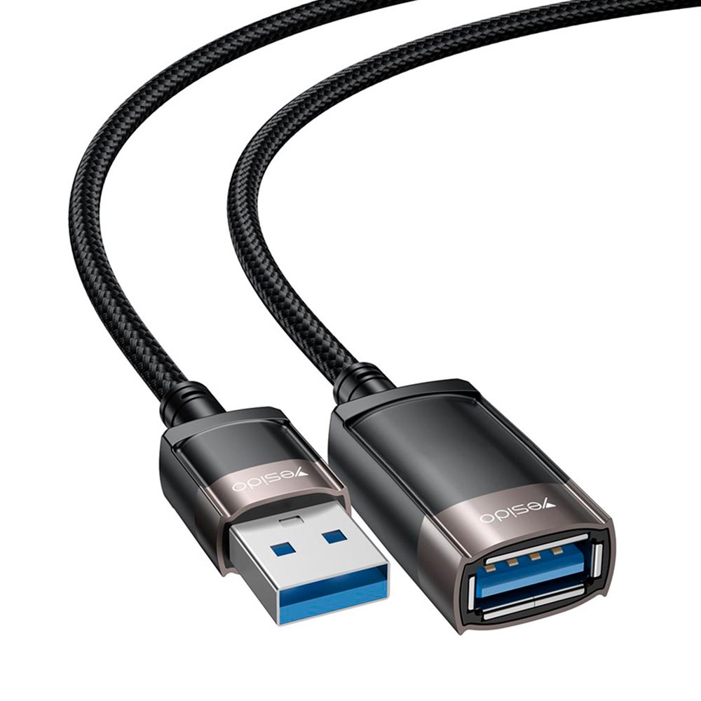 Кабель удлинитель Yesido GS26 USB (папа) на USB (мама), нейлон, длина 1.5 м, цвет черный