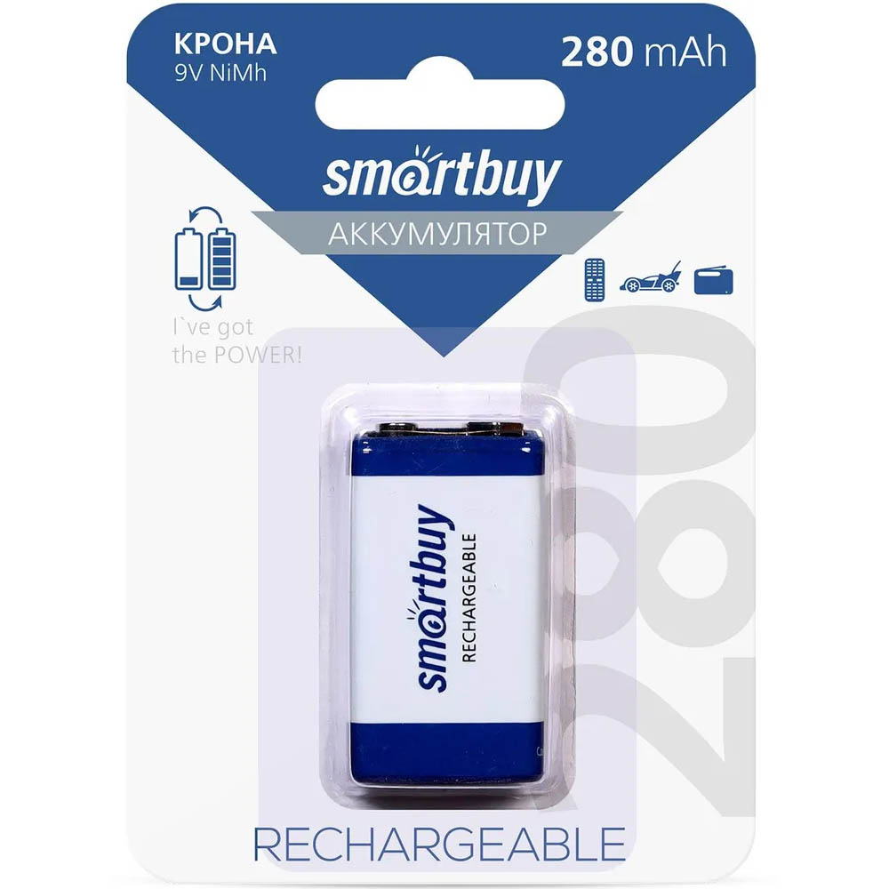 Аккумулятор Крона SmartBuy SBBR-9V-1B280, Ni-Mh, 9V, 280 mAh