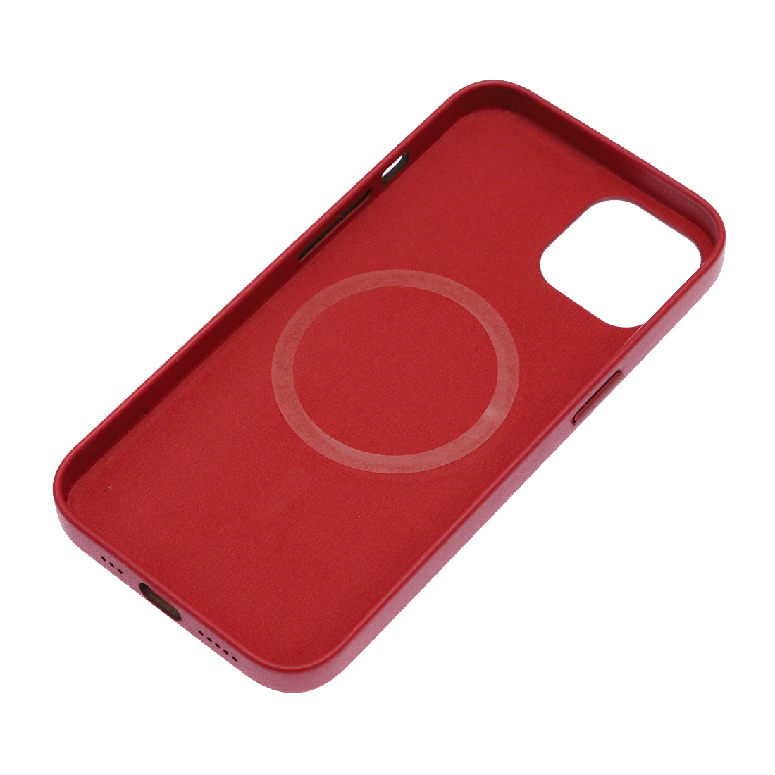Чехол накладка Leather Case с поддержкой MagSafe для APPLE iPhone 13, силикон, бархат, экокожа, цвет малиновый