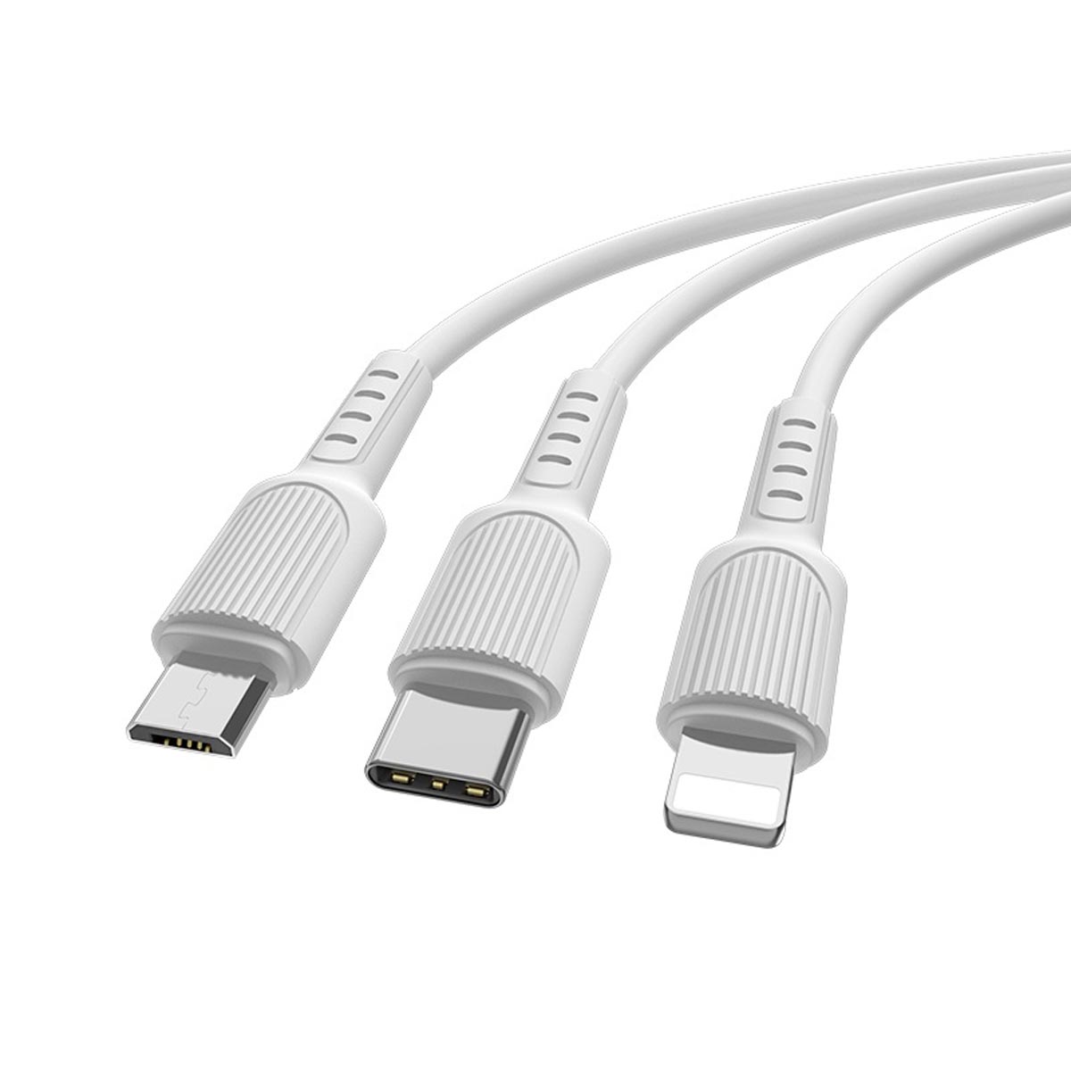 Кабель BOROFONE BX16 Easy Micro USB, APPLE Lightning 8 pin, USB Type-C, 2.4A, длина 1 метр, силикон, цвет белый
