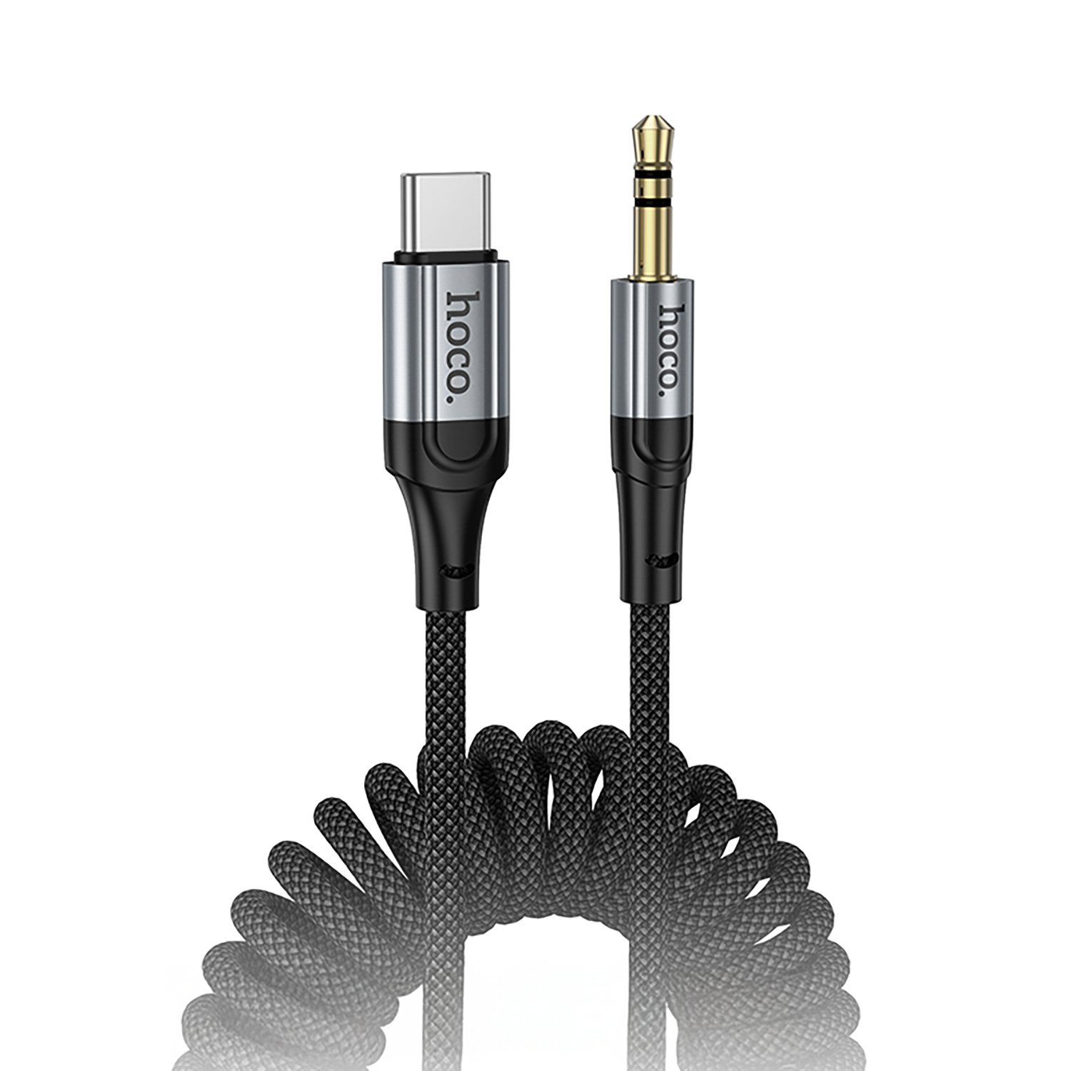 Аудио кабель, переходник HOCO UPA33B AUX (Jack 3.5 мм) на USB-C Type-C, растягивается до 1.5 метра, цвет черный