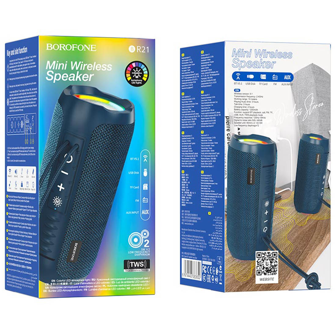 Портативная колонка BOROFONE BR21 Sports, Bluetooth, TF Card, AUX, FM, USB, LED подсветка, цвет темно синий Портативная колонка BOROFONE BR21 Sports, Bluetooth, TF Card, AUX, FM, USB, LED подсветка, цвет темно синий