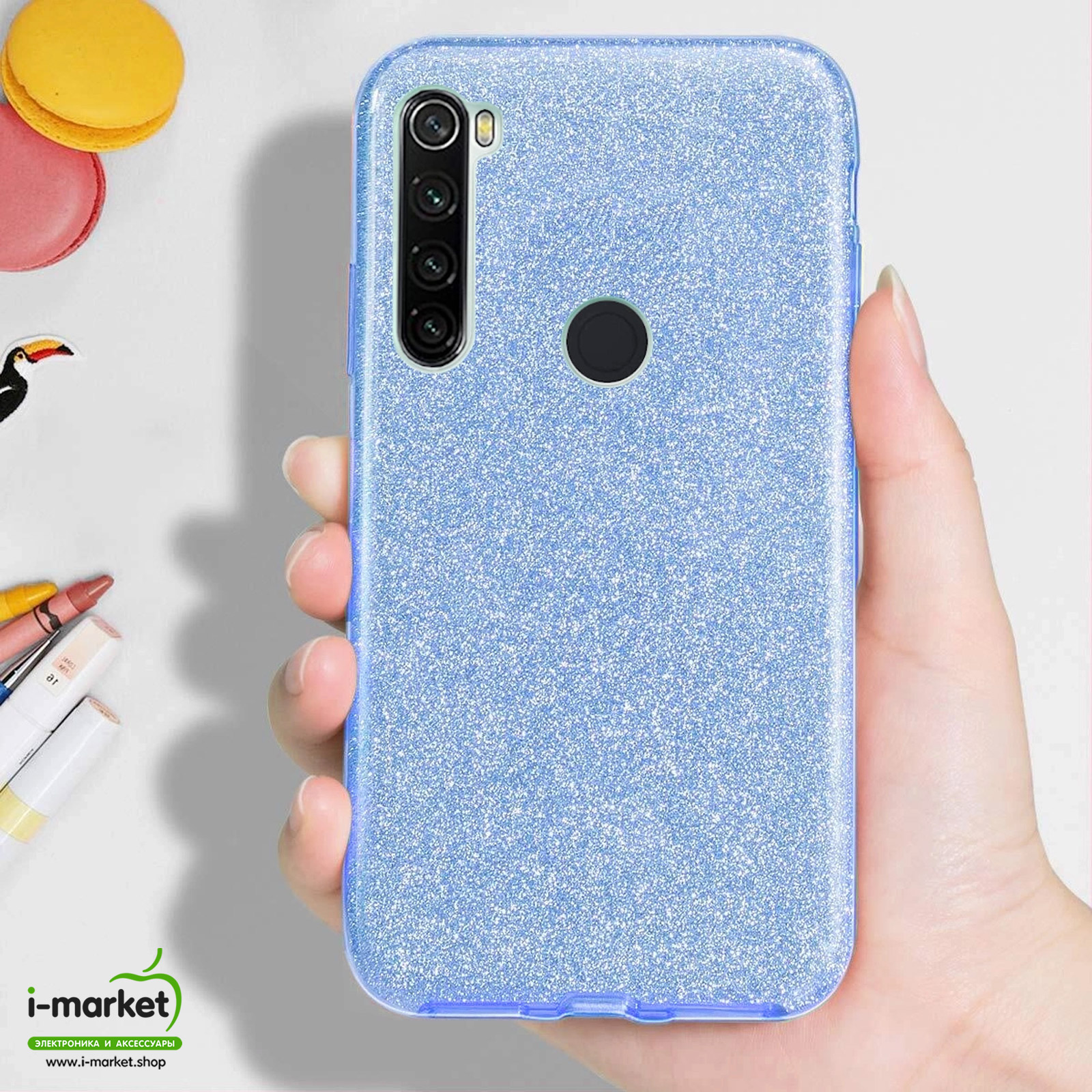 Чехол накладка Shine для XIAOMI Redmi Note 8, силикон, блестки, цвет голубой